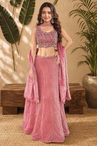 PINK OMBER BEADS EMBROIDERY FENDI LEHENGA CHOLI DUPATTA SET