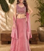 PINK OMBER BEADS EMBROIDERY FENDI LEHENGA CHOLI DUPATTA SET