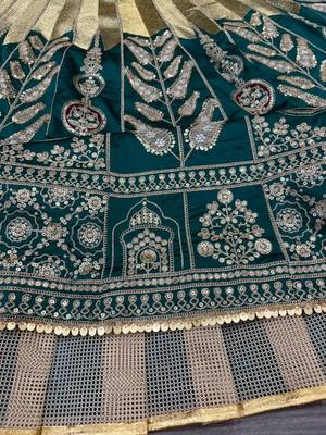 Green Mulmul silk festive lehenga with velvet blouse and organza dupatta For Women's 2