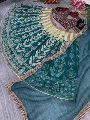 Green Mulmul silk festive lehenga with velvet blouse and organza dupatta For Women's 3