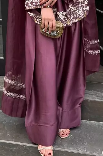 Wine silk crepe heavy thread embroidery work kurta patiala set