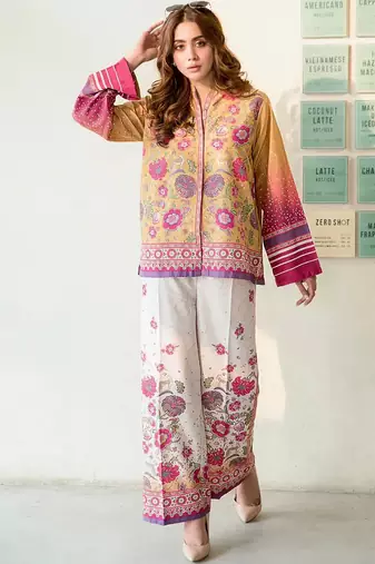 Mustard rayon printed co-ord set