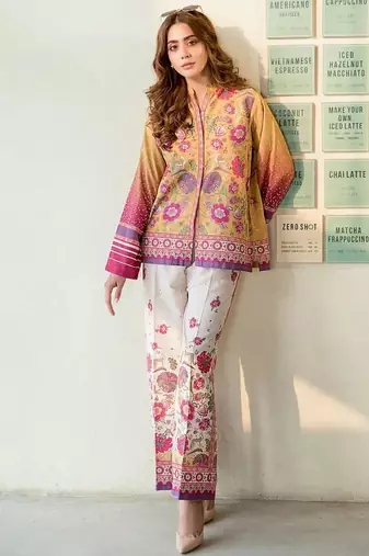Mustard rayon printed co-ord set