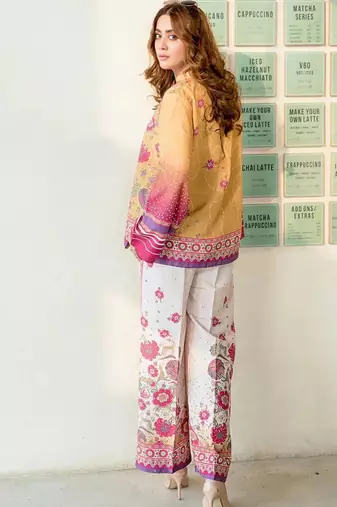 Mustard rayon printed co-ord set