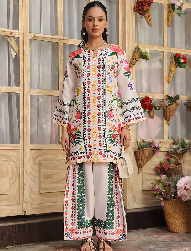 Off white rayon printed co-ord set