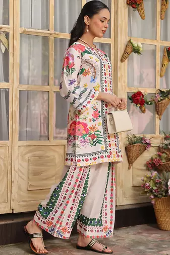 Off white rayon printed co-ord set