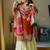 Rust satin silk heavy thread embroidery work kurta gharara set