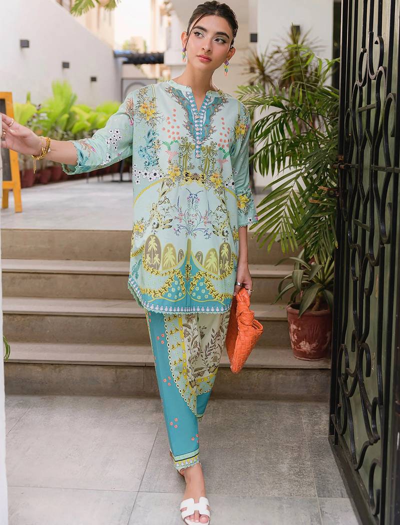 Sky blue rayon printed co-ord set