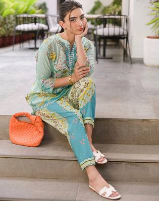 Sky blue rayon printed co-ord set 2