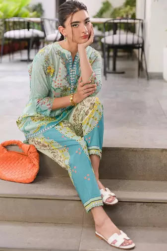 Sky blue rayon printed co-ord set