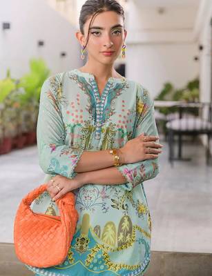 Sky blue rayon printed co-ord set 3