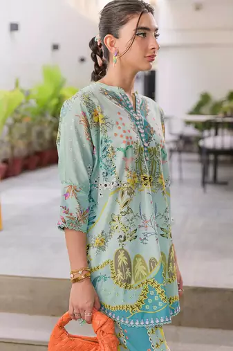Sky blue rayon printed co-ord set