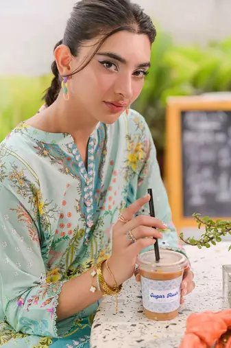 Sky blue rayon printed co-ord set