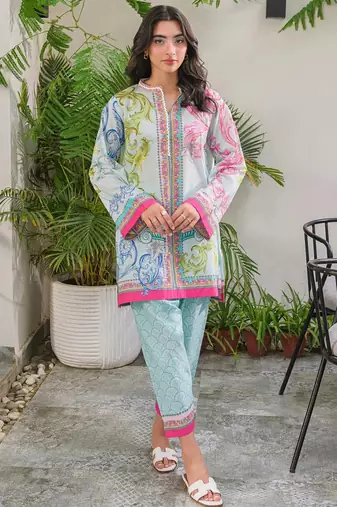 Sky blue rayon printed co-ord set