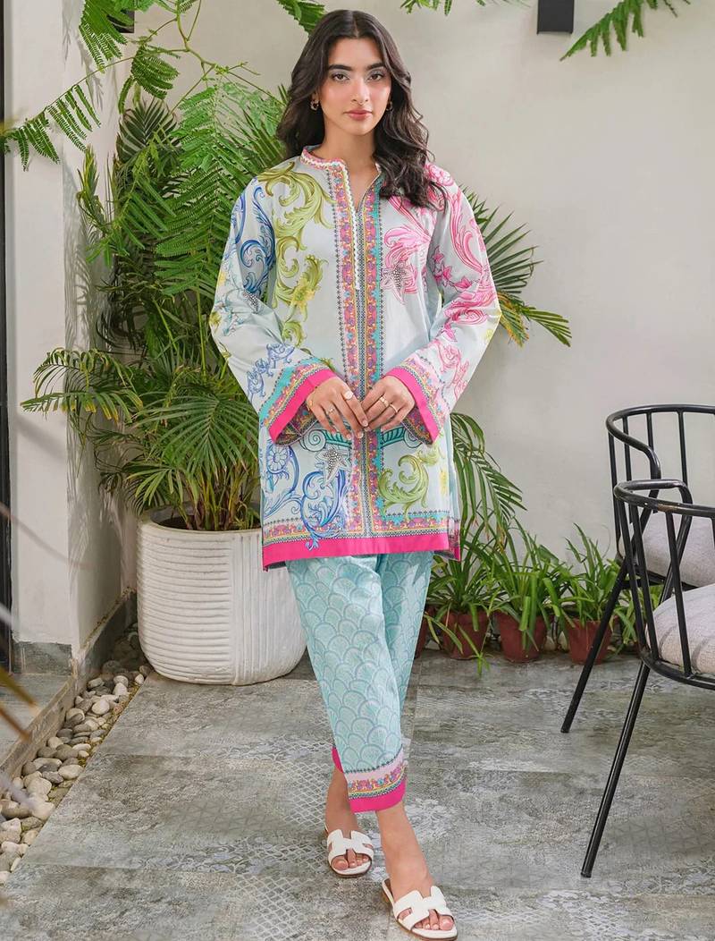 Sky blue rayon printed co-ord set