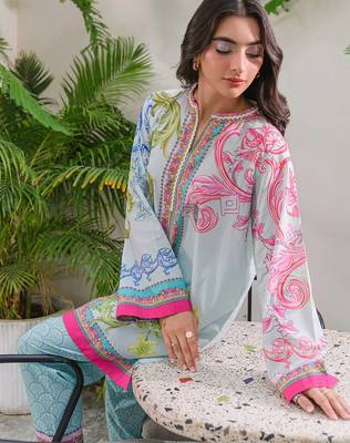 Sky blue rayon printed co-ord set 4