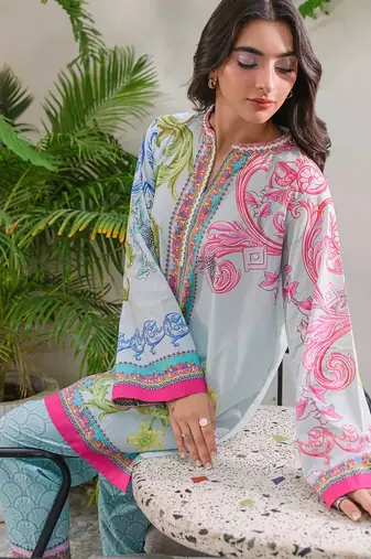 Sky blue rayon printed co-ord set