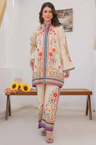 Cream rayon printed co-ord set