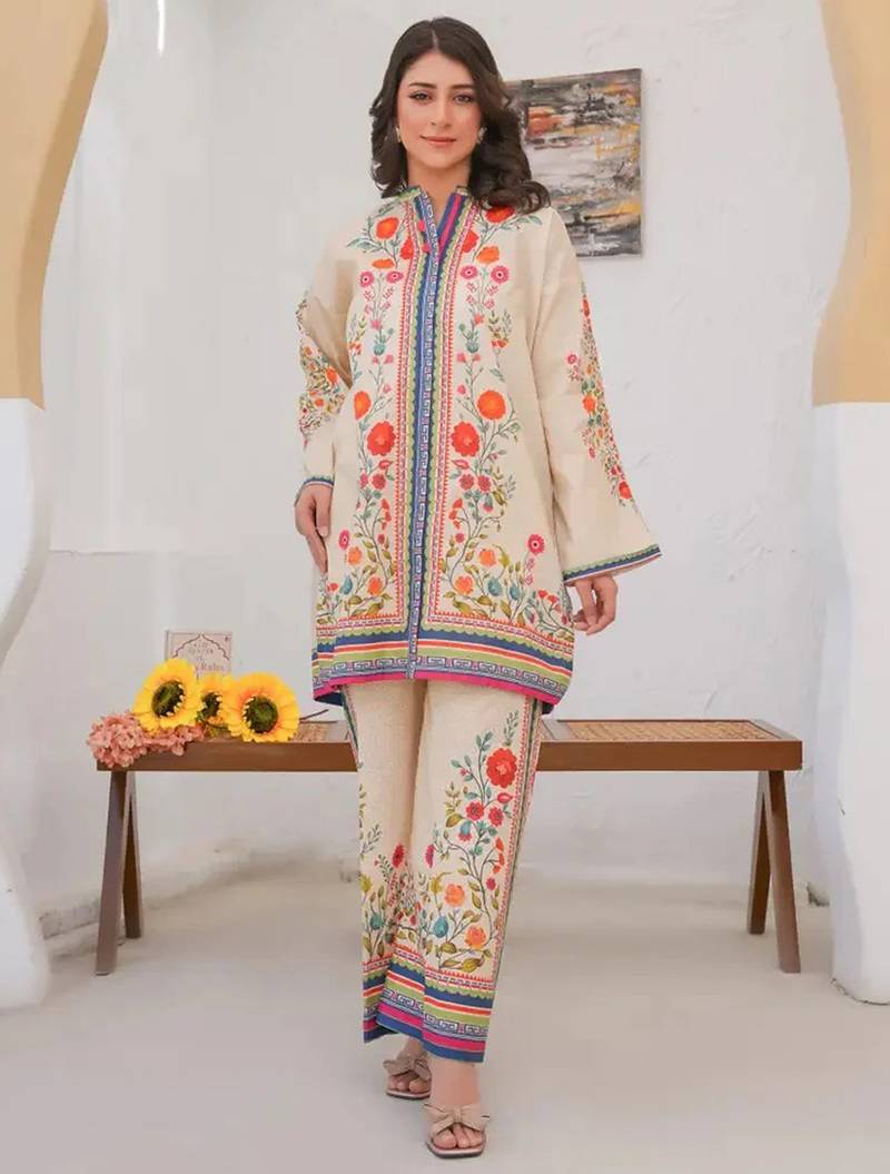 Cream rayon printed co-ord set