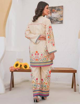 Cream rayon printed co-ord set 3