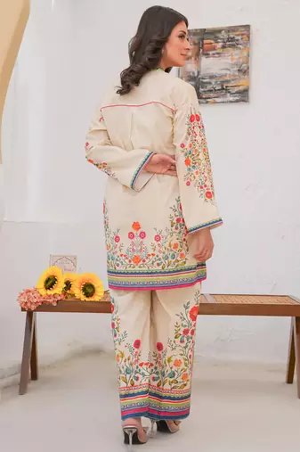 Cream rayon printed co-ord set