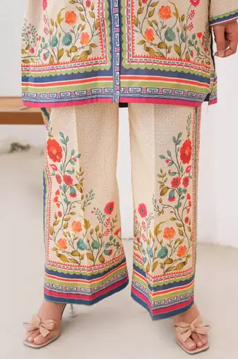 Cream rayon printed co-ord set