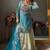 Aqua blue satin silk blend thread embroidered kurta sharara set