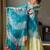 Aqua blue satin silk blend thread embroidered kurta sharara set