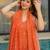 Orange chinon silk heavy thread embroidery work kurta palazzo set