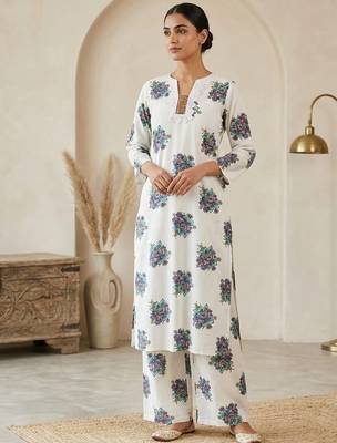 White cotton printed kurta with pant 2