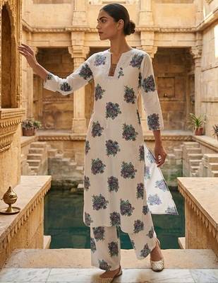 White cotton printed kurta with pant 3