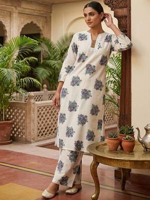 White cotton printed kurta with pant 4