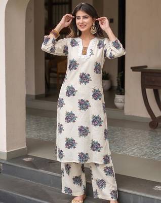 White cotton printed kurta with pant 5