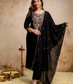 Black vichitra heavy thread embroidery work kurta pant set
