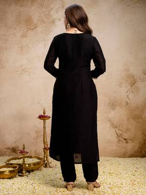 Black vichitra heavy thread embroidery work kurta pant set 4