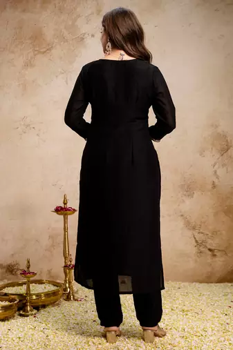 Black vichitra heavy thread embroidery work kurta pant set