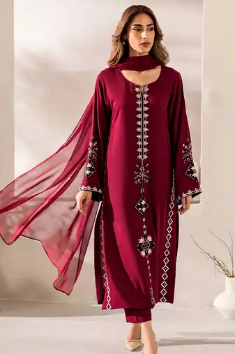 Red chanderi silk heavy thread embroidery work kurta pant set