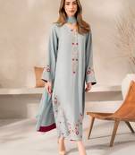 Sky blue chanderi silk heavy thread embroidery work kurta pant set