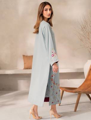 Sky blue chanderi silk heavy thread embroidery work kurta pant set 4
