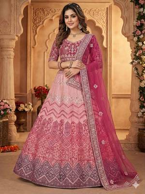 Pink Embroidered Lehenga Choli with dupatta 1