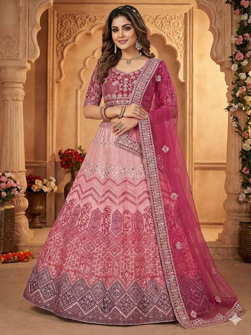 Pink Embroidered Lehenga Choli with dupatta