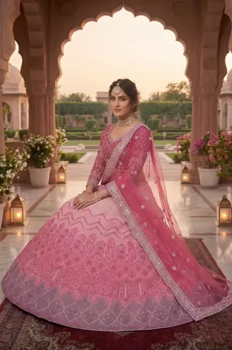Pink Embroidered Lehenga Choli with dupatta