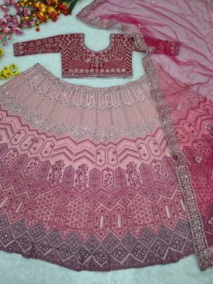 Pink Embroidered Lehenga Choli with dupatta 4