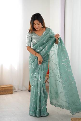 Green Gold Crush One minute Ready to Wear saree 