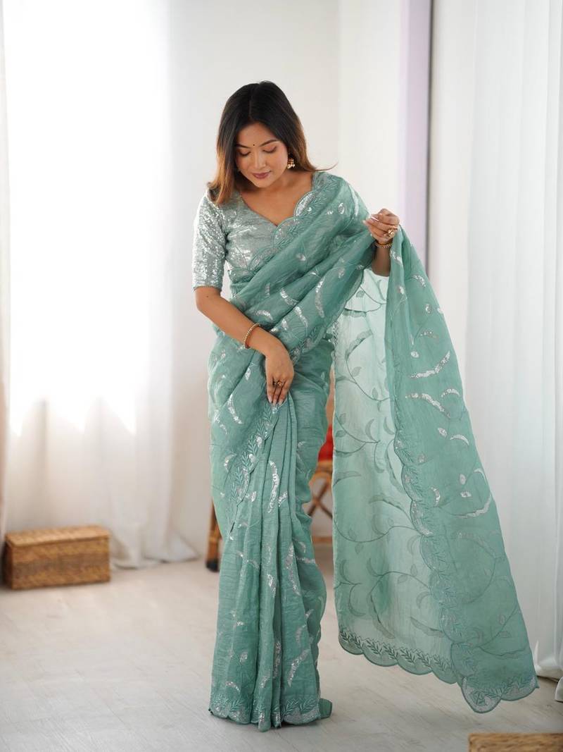 Green Gold Crush One minute Ready to Wear saree 