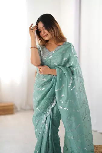 Green Gold Crush One minute Ready to Wear saree 