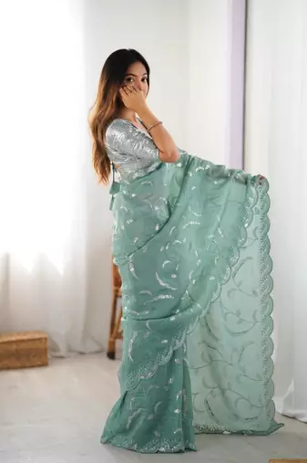 Green Gold Crush One minute Ready to Wear saree 