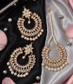 Pearl drop kundan earring tikka set