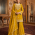 Yellow colour embroidered fox georgette kurta palazzo set with dupatta