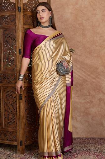 Wine color ready to wear semi modal saree with unstitched designer blouse